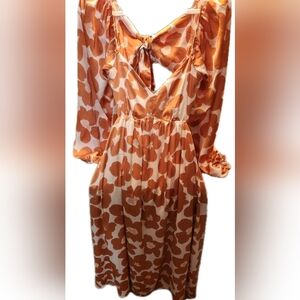 Orange & Ivory Floral Print Cut-out Back  Midi Dress By Mittoshop L Boho Chic